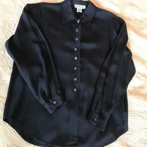 Black Petite Impressions Blouse, Petite Small, shiny acetate/rayon
